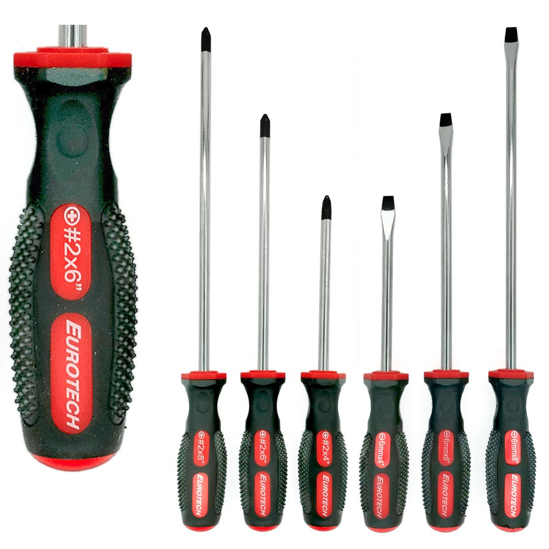 Destornilladores planos y phillips / mango goma / punta imán - 6 pcs.
