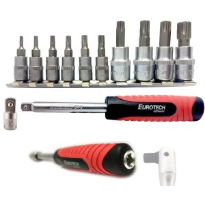 Puntas Torx enc. 1/4" y 3/8" con mango y adaptador - 12 pcs.