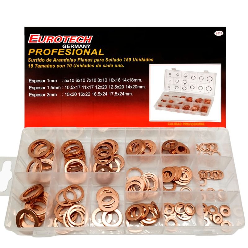 Surtido arandelas planas cobre - 150 pzs.