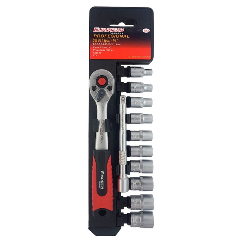 Tubos crique y prolongador Enc. 1/4" - set 13 pcs.