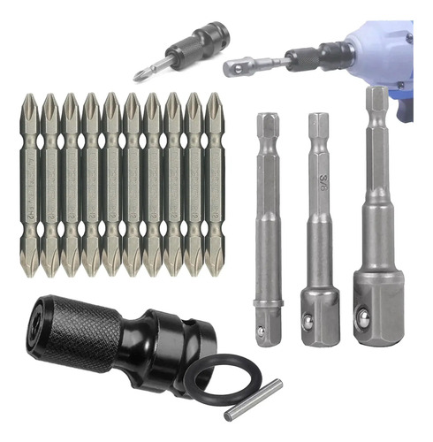 Adaptadores Taladro Atornillador + Mandril + Puntas Ph.