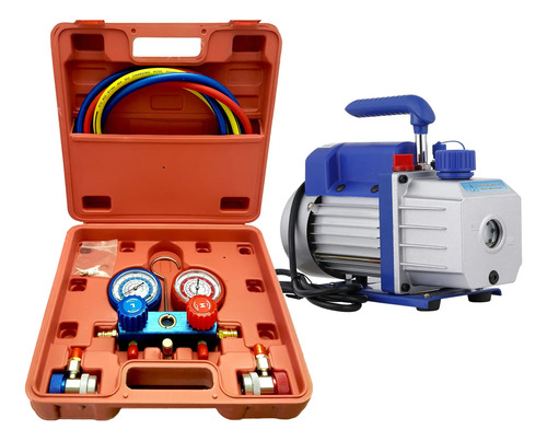 Bomba Vacío 1 Etapa 70lt + Manifold Refrigeracion Automotriz